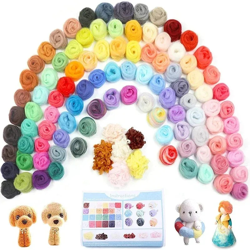 Top Quality 20Pc Wool Roving Fiber Set Random Colors Curly Fiber Needle Felting Kit DIY Craft Yarn For Needle Felting Projects
